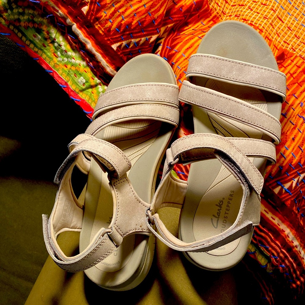 Clarks tan adjustable sandals